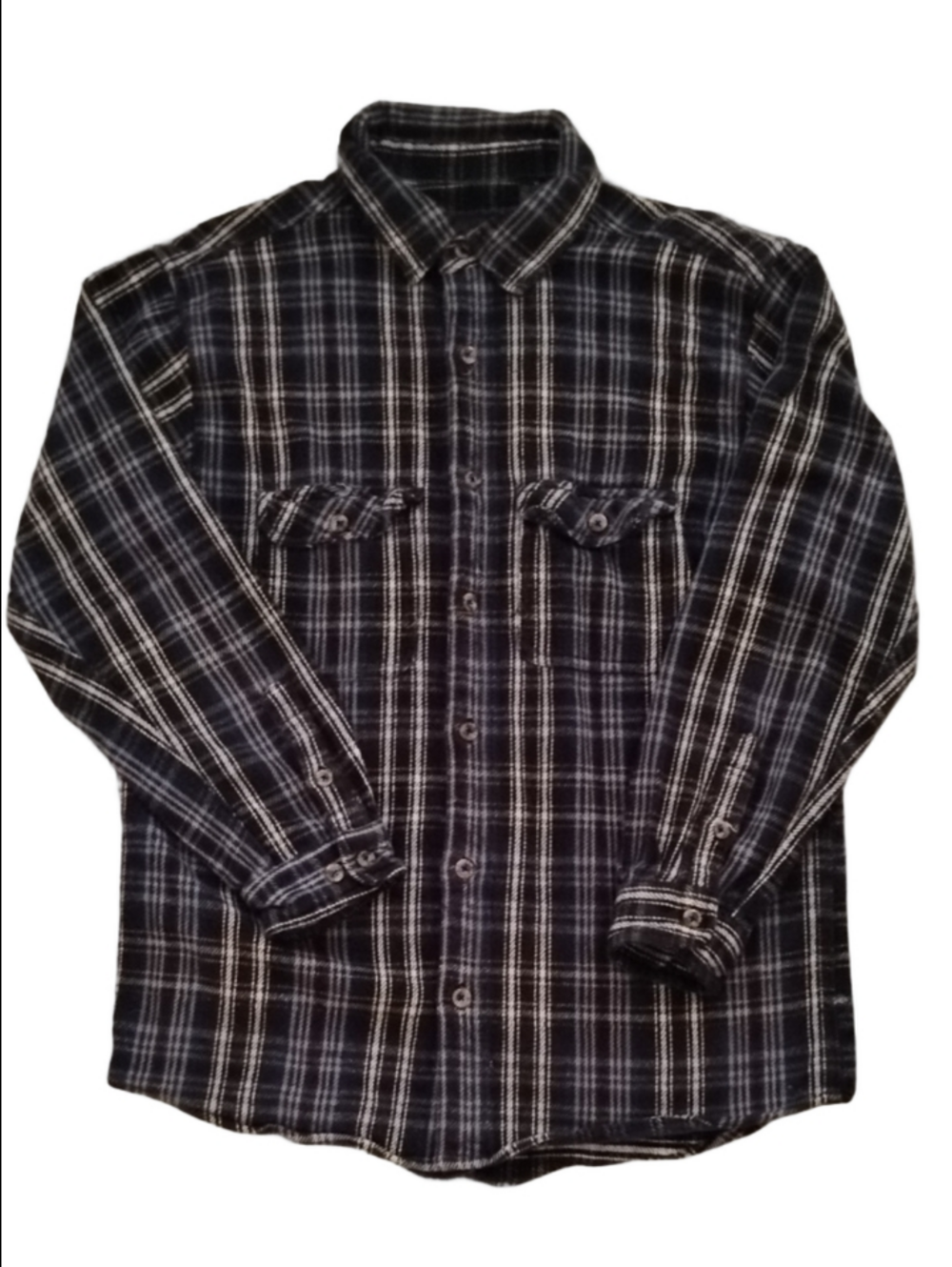 Field & Stream Black & Blue Plaid Button Down Flannel Shirt